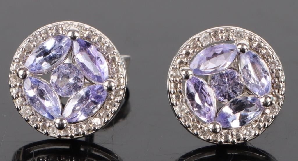 STERLING SILVER BLUE TANZANITE HALO STUD EARRINGS (1 of 3)