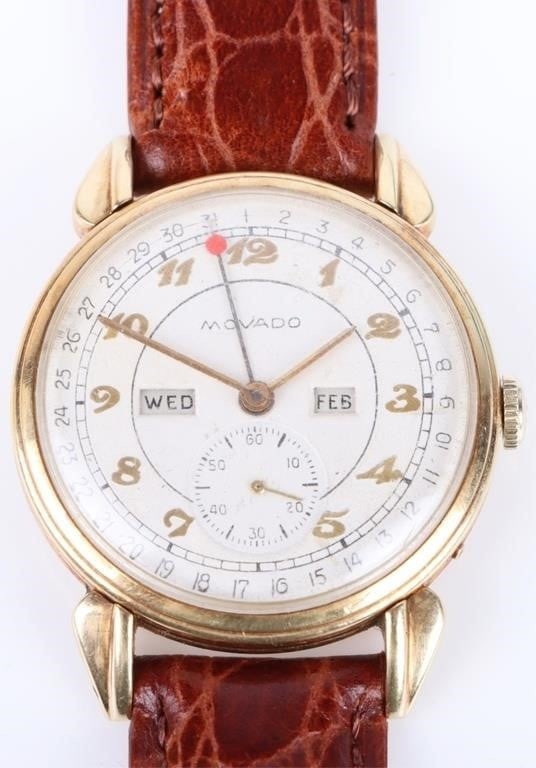 VINTAGE 14K GOLD MOVADO TRIPLE DATE CALENDAR WATCH (1 of 4)