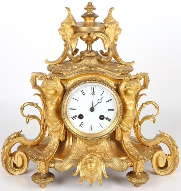 ANTIQUE ROCOCO-STYLE ORMOLU FRENCH MANTLE CLOCK (1 of 8)