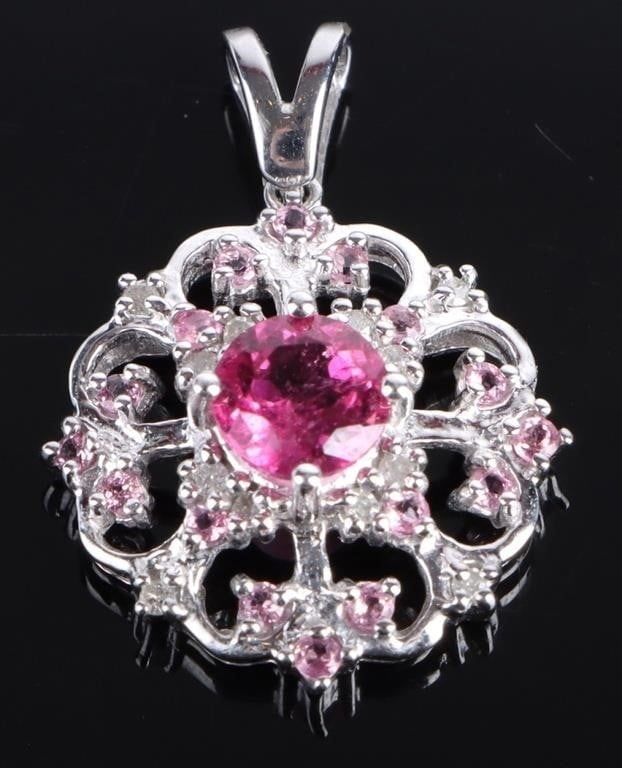 10K WG TOURMALINE SAPPHIRE DIAMOND LADIES PENDANT (1 of 3)
