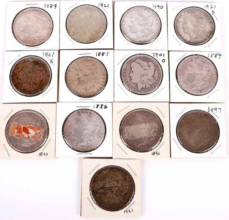 ASSORTED 90% SILVER MORGAN DOLLARS 1881-1921 -(13) (1 of 5)