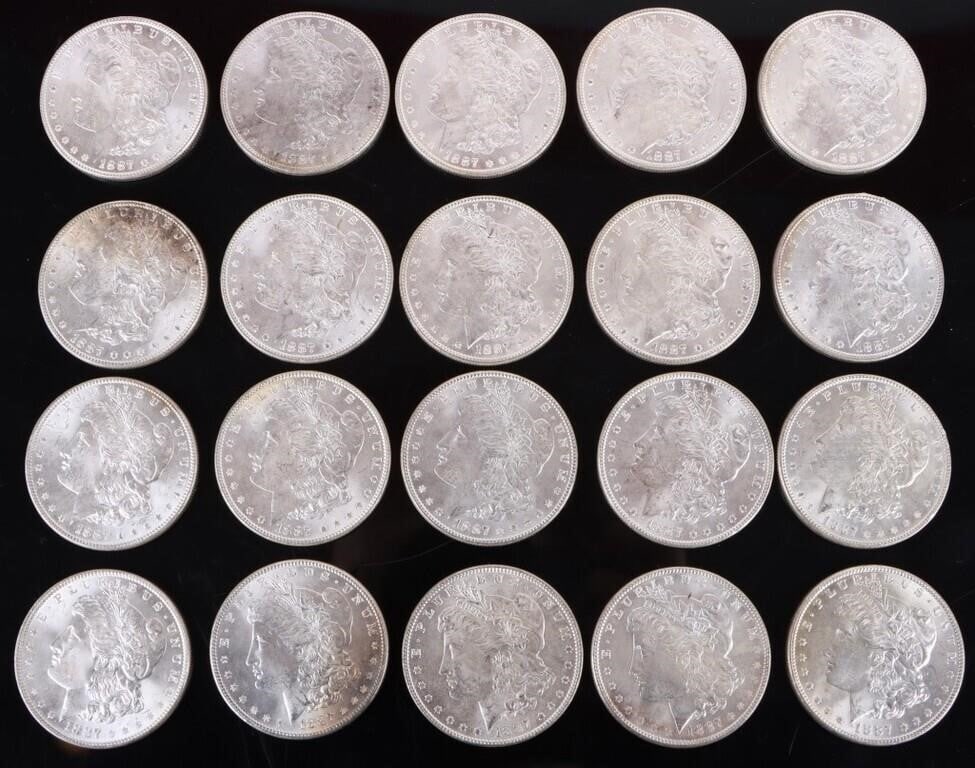 90% SILVER 1887 P MORGAN SILVER DOLLAR ROLL OF 20 (1 of 3)