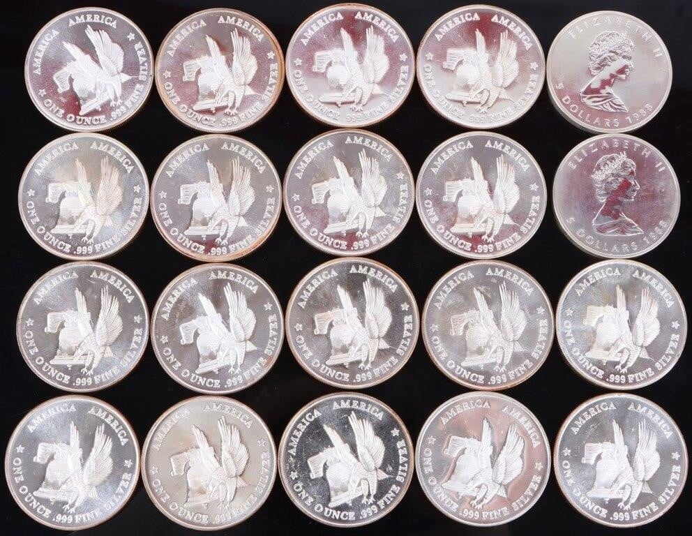 .9999 FINE SILVER 1.0OZT BULLION MINT ROUNDS - 20 (1 of 5)