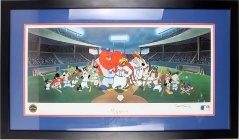 1994 LOONEY TUNES MLB SLUGGERS PRINT SIGNED