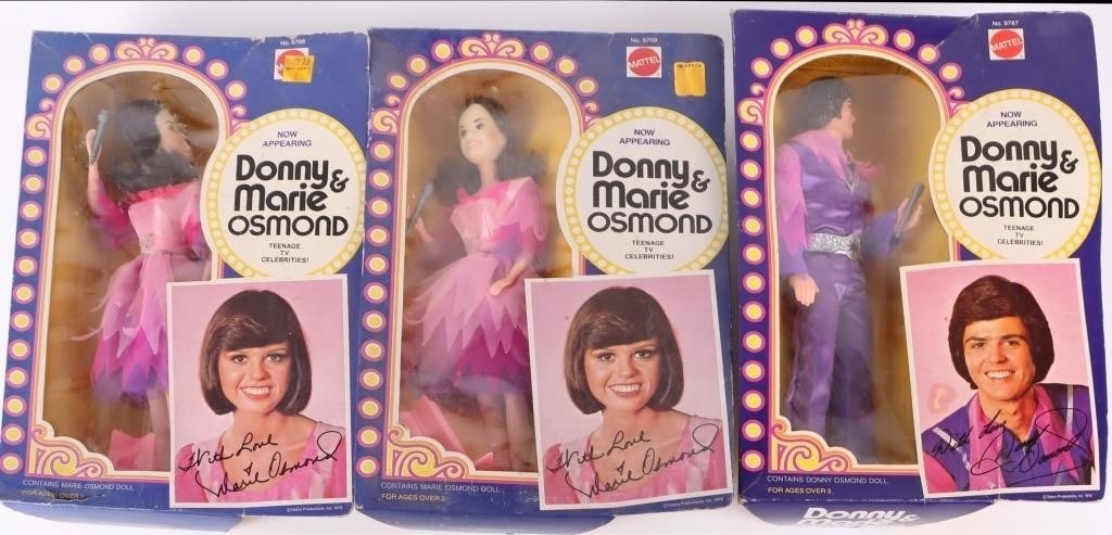 DONNY & MARIE OSMOND 1976 MATTEL DOLLS NIB - (3): 1976 Donny and Marie Osmond Mattel Dolls New in Box to include (2) Marie dolls and one Donny doll.Condition: Condition may vary. See images.