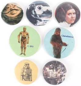 VINTAGE STAR WARS PIN BACK BUTTONS LOT OF 7