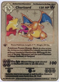 1999 CHARIZARD 4/102 1ST EDITION GOLD METAL CARD