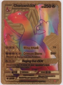 RARE POKEMON CHARIZARD GX RAINBOW GOLD FOIL CARD