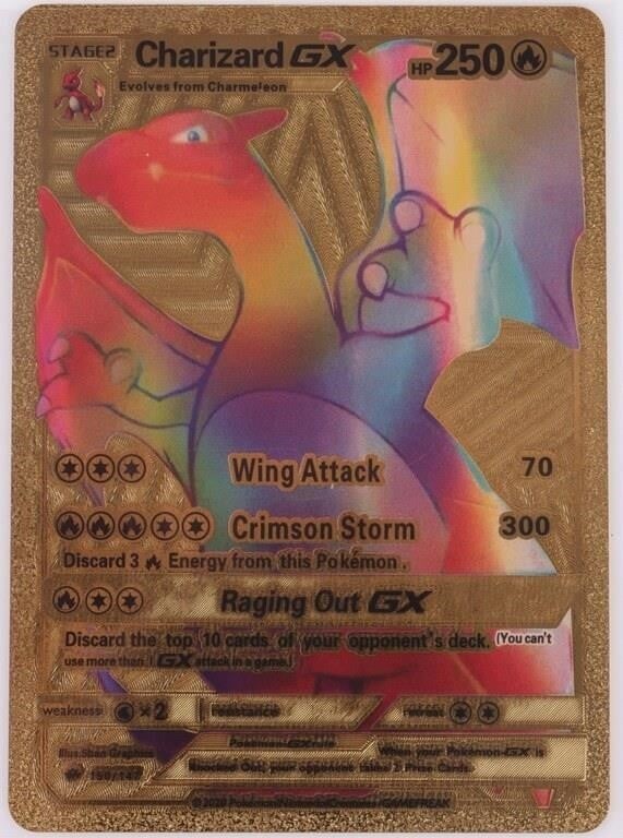RARE POKEMON CHARIZARD GX RAINBOW GOLD FOIL CARD (1 of 2)