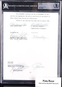 PETE ROSE BANNED DOCUMENT BECKETT AUTHENTICATED