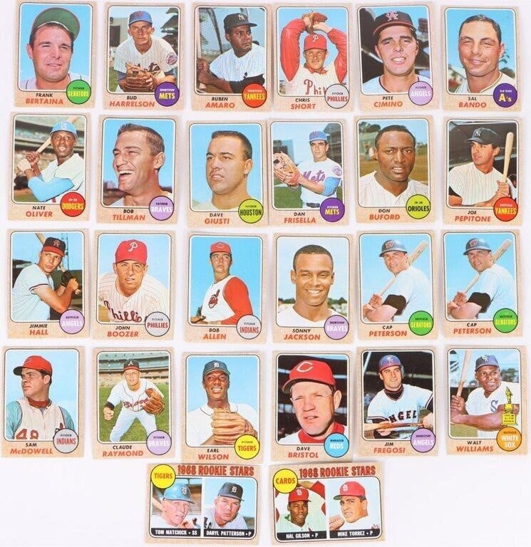 1968 TOPPS BASEBALL CARDS LOT OF 26 (1 of 2)