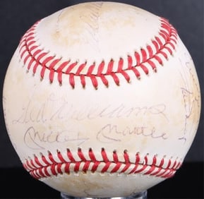 MANTLE, WILLIAMS, BANKS YANKEE AUTOGRAPH BASEBALL