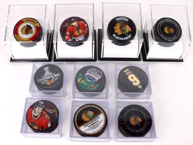 ASSORTED COLLECTIBLE HOCKEY PUCKS - LOT OF 10