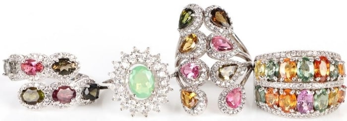 BEAUTIFUL STERLING VARIOUS GEMSTONE RINGS LOT OF 4