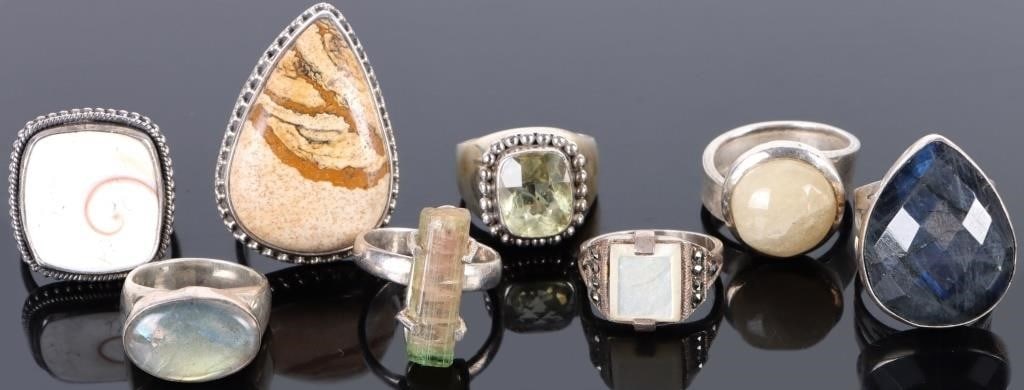 STERLING SILVER ASSORTED GEMSTONE RINGS LOT OF 8 (1 of 3)