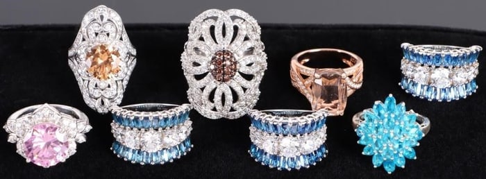 BEAUTIFUL STERLING VARIOUS GEMSTONE RINGS LOT OF 8