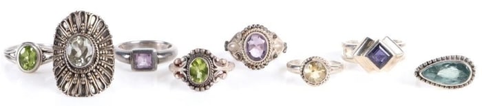 STERLING SILVER GEMSTONE LADIES RINGS LOT OF 8