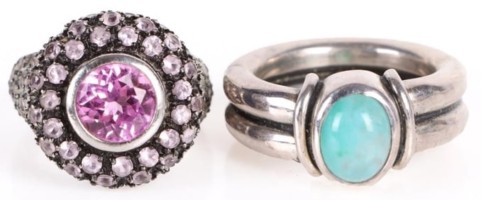 STERLING SILVER SAPPHIRE & LARIMAR RINGS LOT OF 2