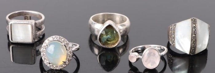 STERLING SILVER QUARTZ & MOP LADIES RINGS