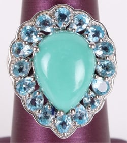 ANGEL TURQUOISE & TOPAZ STERLING TEARDROP RING