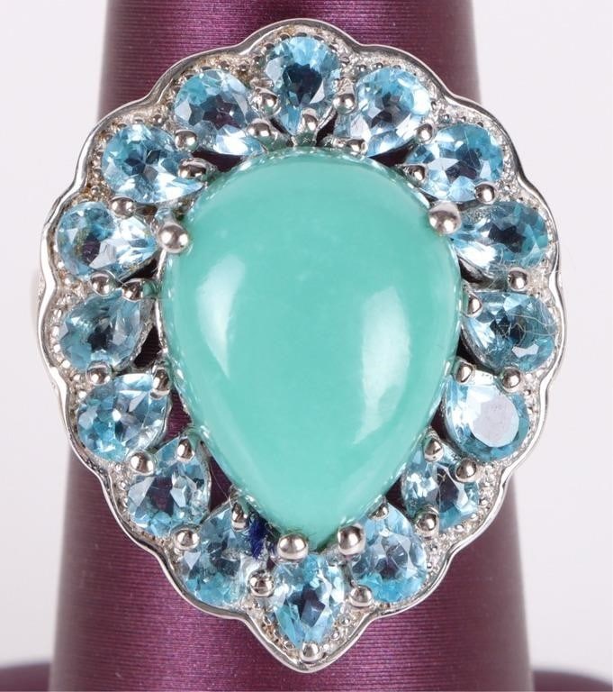ANGEL TURQUOISE & TOPAZ STERLING TEARDROP RING (1 of 2)