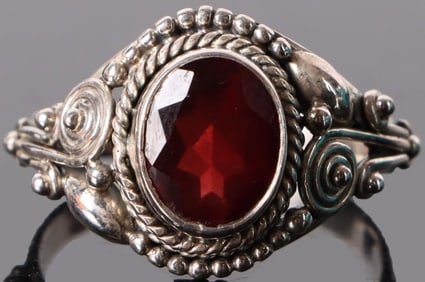 2.0CT ORNATE GARNET STERLING SILVER LADIES RING