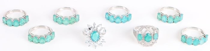 NATURAL GREEN OPAL STERLING RINGS LOT OF 8