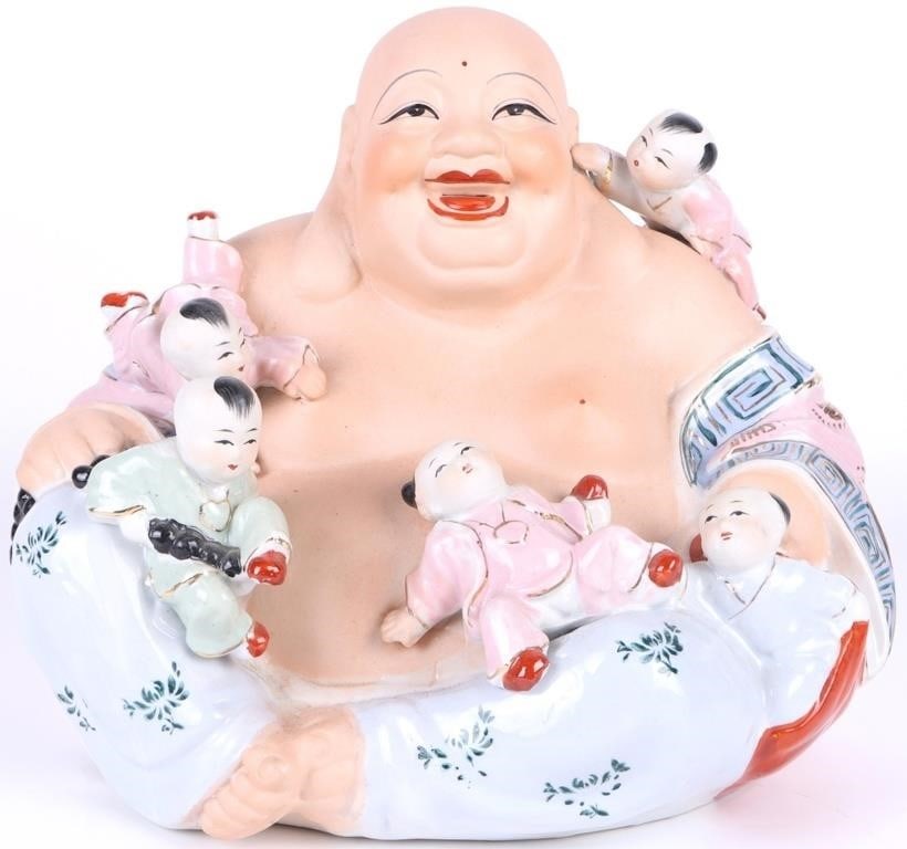 ASIAN PORCELAIN BUDDHIST PLAYING SCULPTURE (1 of 5)