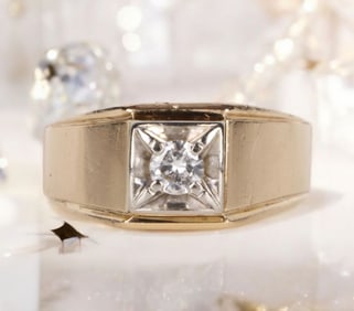 14K YELLOW GOLD 0.50CT DIAMOND MEN'S RING
