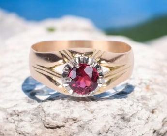 1CT ROUND CUT GARNET 14K GOLD LADIES RING
