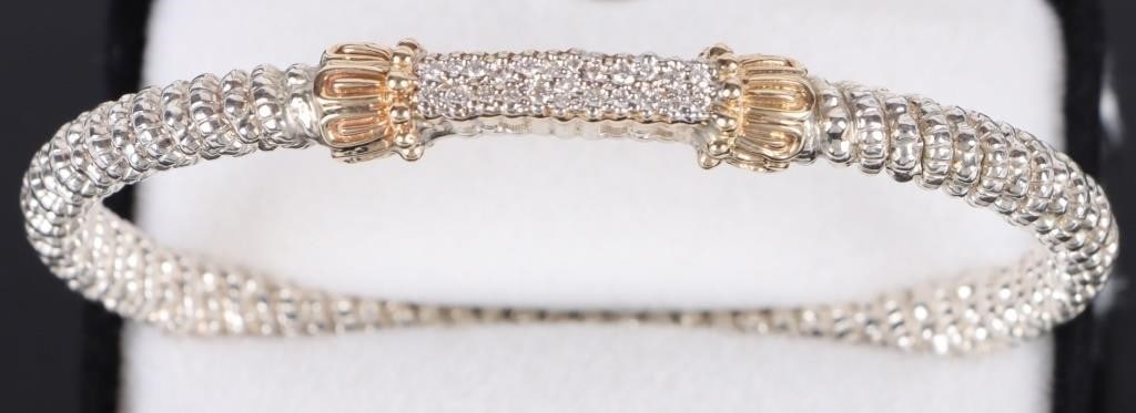 NATURAL DIAMOND 14K & STERLING CUFF BRACELET (1 of 3)