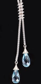 14K WHITE GOLD DROP GENUINE BLUE TOPAZ NECKLACE