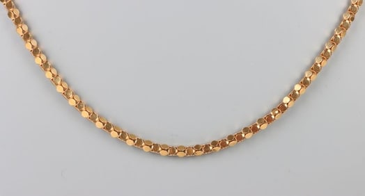 18K YELLOW GOLD CIRLE HOLLOW CUBE CHAIN NECKLACE