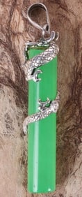 GREEN JADE STERLING SILVER DRAGON PENDANT