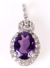 10K WHITE GOLD 1.0CT AMETHYST & DIAMOND PENDANT