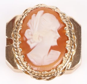 10K YELLOW GOLD FILIGREE CAMEO CARVED PENDANT
