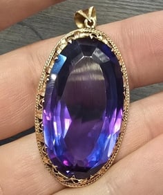 HUGE BI-COLOR SAPPHIRE 14K GOLD OVAL PENDANT