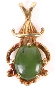 14K YELLOW GOLD NEPHRITE ASIAN LADIES PENDANT