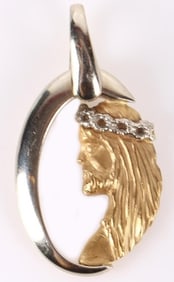 18K YELLOW & WHITE GOLD JESUS PENDANT