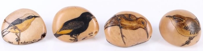 S. CHEUCARACAMA CARVED TAGUA NUTS W/ BIRDS