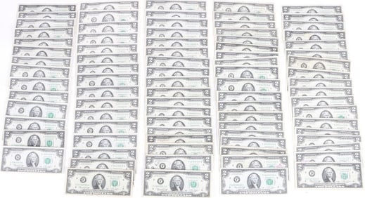 ASSORTED HIGH GRADE $2 JEFFERSON BANKNOTES - (87)