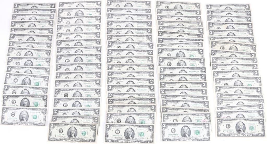 ASSORTED HIGH GRADE $2 JEFFERSON BANKNOTES - (87) (1 of 8)