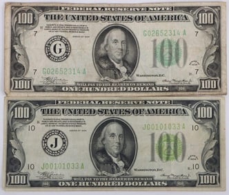 SERIES 1934 BEN FRANKLIN $100 U.S. BANKNOTES - (2)