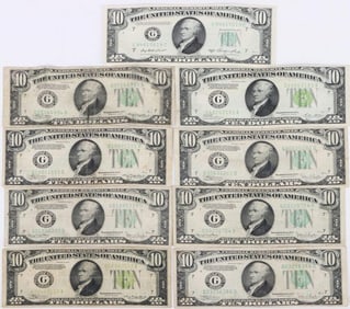ASSORTED VINTAGE $10 HAMILTON U.S. BANKNOTES - (9)
