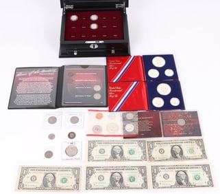 ASSORTED SILVER & OTHER COINS & BILLS - LOT OF 15