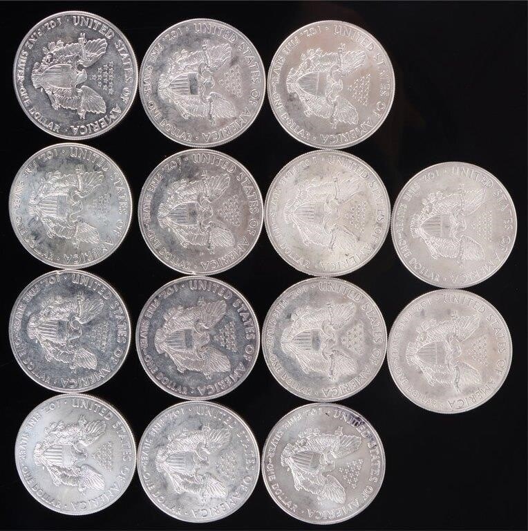 AMERICAN SILVER EAGLE 1 TROY OZ LOT OF 14 (1 of 2)