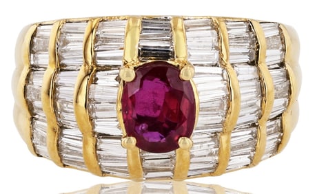 0.82CT RUBY & 1.80CTW DIAMOND 18K YELLOW GOLD RING