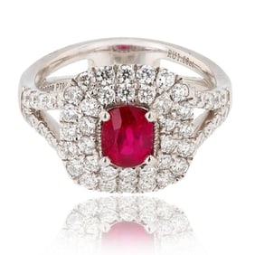 1.08CT UNHEATED RUBY & 1.08CTW DIA PLATINUM RING