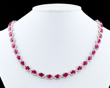 GIA 36.82CTW BURMESE RUBY & DIA PLATINUM NECKLACE