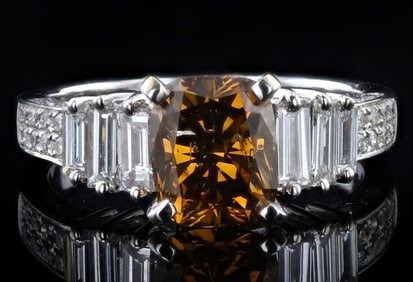 GIA 2.10CT FANCY BROWN SI2 DIA 18K WHITE GOLD RING